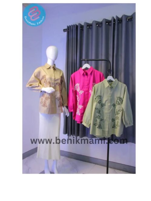 Blus Kerah Bordir Bunga Lengan Panjang